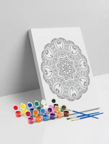 Kalp Motifli Çiçek Mandala Ahşap Boyama Seti 40x50 cm