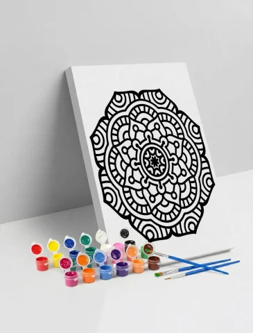 Kalın Çizgili Mandala Ahşap Boyama Seti 40x50 cm