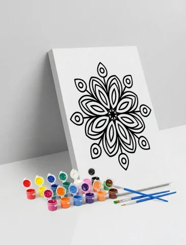 Minimal Çiçek Mandala Ahşap Boyama Seti 40x50 cm