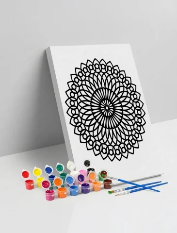 Oval Çiçek Mandala Ahşap Boyama Seti 40x50 cm