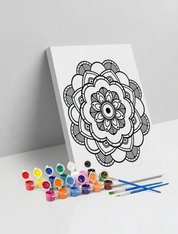 Oval Çiçek Mandala Ahşap Boyama Seti 40x50 cm