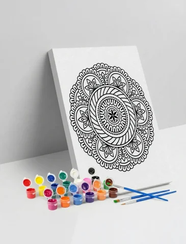 Oval Çiçek Mandala Ahşap Boyama Seti 40x50 cm