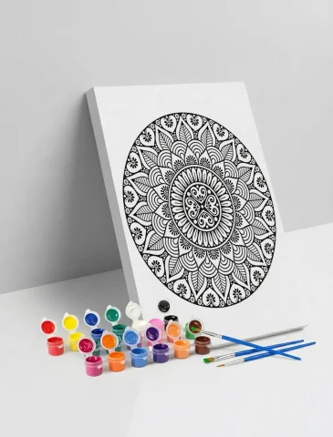 Oval Çiçek Mandala Ahşap Boyama Seti 40x50 cm