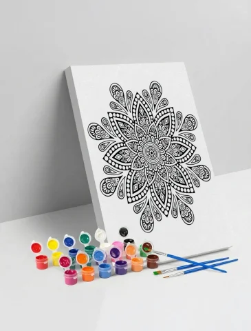 Detaylı Çiçek Mandala Ahşap Boyama Seti 40x50 cm