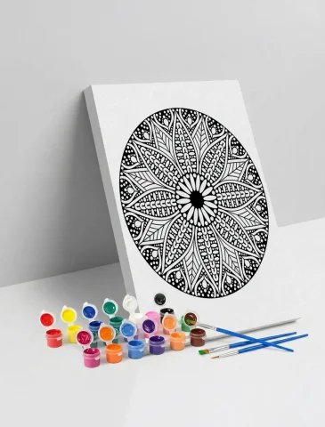 Çiçek Motifli Mandala Ahşap Boyama Seti 40x50 cm