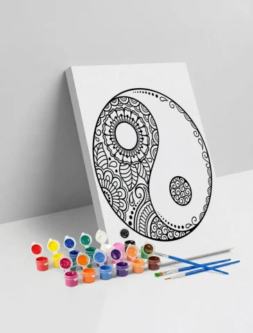 Yin Yang Desenli Mandala Ahşap Boyama Seti 40x50 cm