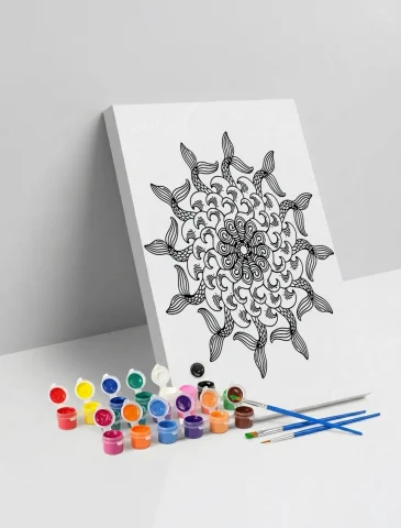 Denizkızı Kuyruğu Desenli Mandala Ahşap Boyama Seti 40x50 cm