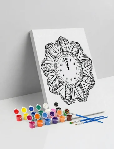 Saat Desenli Mandala Ahşap Boyama Seti 40x50 cm