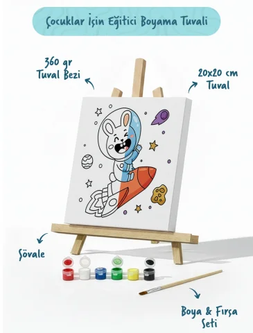Uzay Tavşanı Boyama Tuvali – Şövaleli Boya Seti 20x20