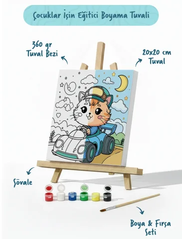Sevimli Yarışçı Boyama Tuvali – Şövaleli Boya Seti 20x20