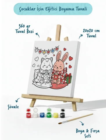 Çocuklar İçin Eğitici Boyama Seti Tavşan ve Kedicik (Şövaleli)