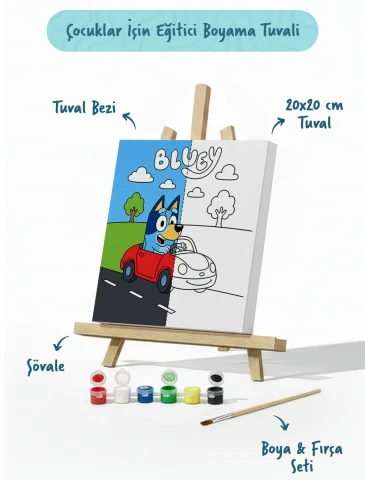 Bluey Araba Macerası Şövaleli Boya Seti 20x20