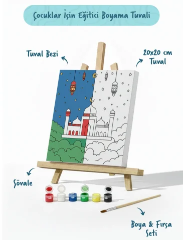Renkli Minareli Cami Şövaleli Boya Seti 20x20