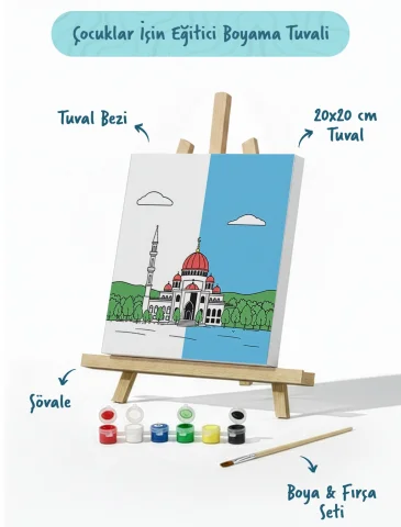 Kırmızı Kubbeli Cami Şövaleli Boya Seti 20x20