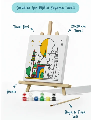 Renkli Cami ve Hilal Şövaleli Boya Seti 20x20