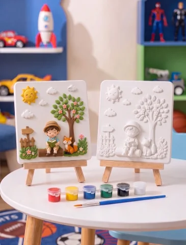 15x15 Ormanda Çocuk ve Hayvanlar Taş Boyama Seti – Çocuk ve Yetişkin Hobi Kiti