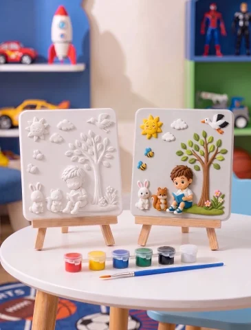 15x15 Çiçekli Ağaç Altında Çocuk Taş Boyama Seti – Çocuk ve Yetişkin Hobi Kiti