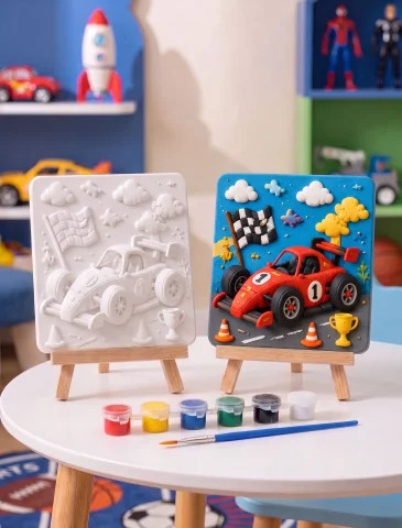 15x15 Yarış Arabası Taş Boyama Seti – Çocuk ve Yetişkin Hobi Kiti