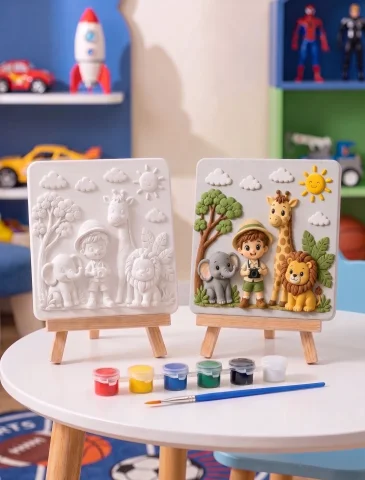 15x15 Safari Hayvanları Taş Boyama Seti – Çocuk ve Yetişkin Hobi Kiti