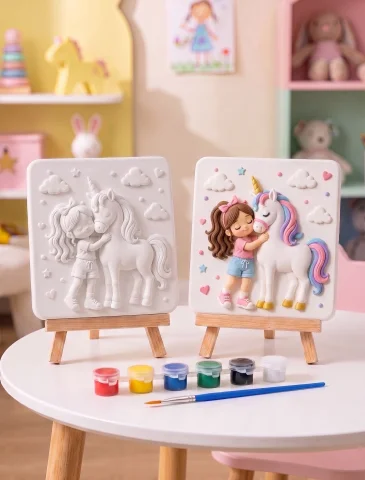 15x15 Kız ve Unicorn Taş Boyama Seti – Çocuk ve Yetişkin Hobi Kiti