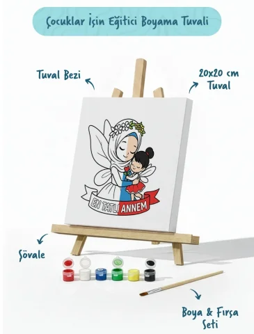Anneler Günü Eğitici Boyama Tuvali Şövaleli Boya Seti 20x20 cm