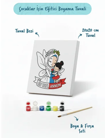 Anneler Günü Eğitici Boyama Tuvali Şövalesiz Boya Seti 20x20 cm
