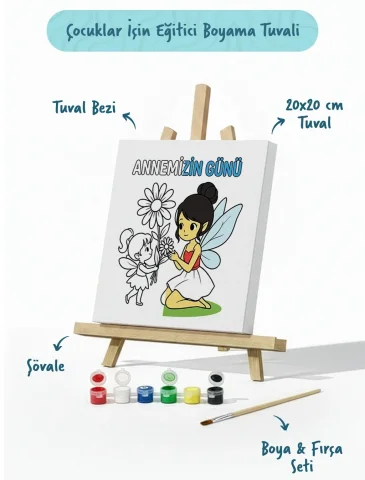 Annemizin Günü Temalı Boyama Tuvali Şövaleli Boya ve Fırça Seti 20x20 cm