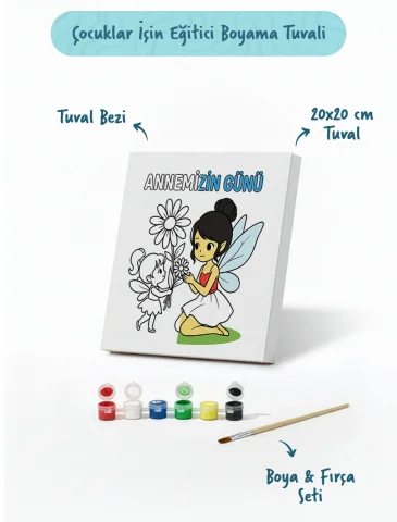 Annemizin Günü Temalı Boyama Tuvali Şövalesiz Boya ve Fırça Seti 20x20 cm