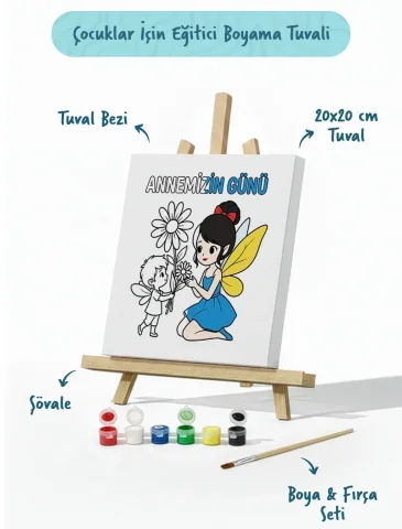 Annemizin Günü Temalı Eğitici Boyama Tuvali – Şövaleli Set 20x20 cm