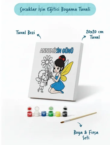 Annemizin Günü Temalı Eğitici Boyama Tuvali – Şövalesiz Set 20x20 cm