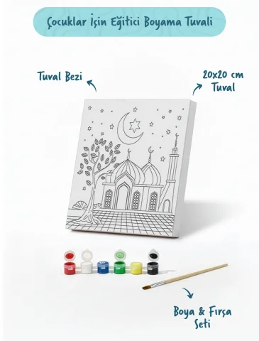 Ay Işığında Ağaçlı Cami Şövalesiz Boya Seti 20x20