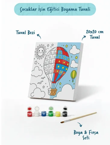Balon Temalı Çocuk Boyama Tuvali – Şövalesiz Eğitici Boyama Seti 20x20 cm