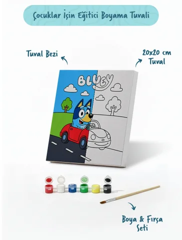 Bluey Araba Macerası Şövalesiz Boya Seti 20x20