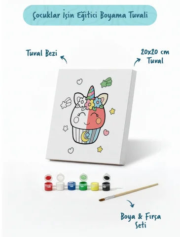 Çiçekli Unicorn Boyama Tuvali – Şövalesiz Boya Seti 20x20