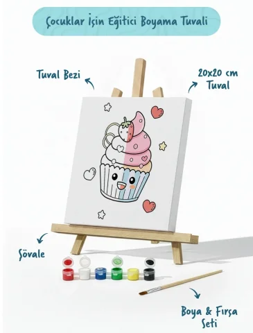 Cupcake Fil Boyama Tuvali – Şövaleli Boya Seti 20x20
