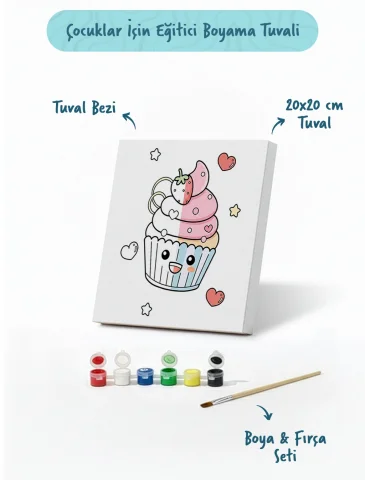 Cupcake Fil Boyama Tuvali – Şövalesiz Boya Seti 20x20