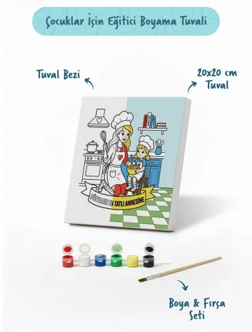 Dünyanın En Tatlı Annesine Temalı Eğitici Boyama Tuvali Şövalesiz Boya Seti 20x20 cm