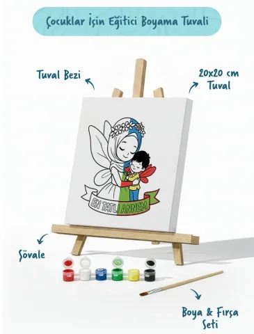 En Tatlı Annem Yazılı Eğitici Boyama Tuvali – Şövaleli Boya Seti 20x20 cm