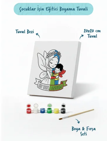 En Tatlı Annem Yazılı Eğitici Boyama Tuvali – Şövalesiz Boya Seti 20x20 cm