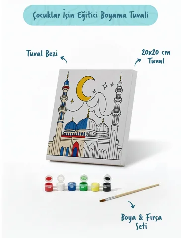 Hilal ve Mavi Kubbeli Cami Şövalesiz Boya Seti 20x20