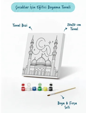 Hilal ve Mavi Kubbeli Cami Şövalesiz Boya Seti 20x20
