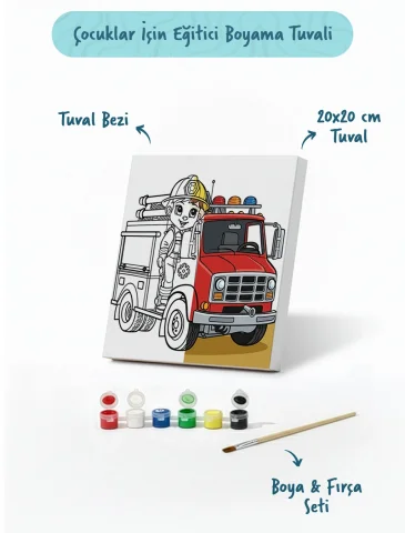 İtfaiye Aracı Boyama Tuvali – Şövalesiz Boya Seti 20x20