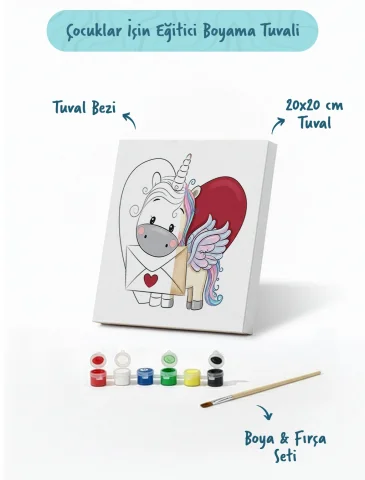 Kalpli Unicorn Boyama Tuvali – Şövalesiz Boya Seti 20x20