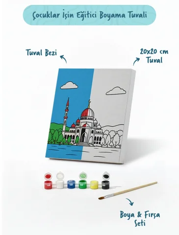 Kırmızı Kubbeli Cami Şövalesiz Boya Seti 20x20