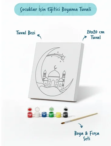 Mavi Hilal İçinde Cami Şövalesiz Boya Seti 20x20