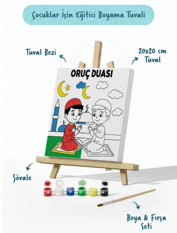 Oruç Duası Çocuklar İçin Eğitici Boyama Tuvali (Şövaleli)