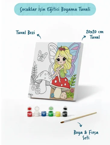 Peri Kızı Temalı Çocuk Boyama Tuvali – Şövalesiz Eğitici Boyama Seti 20x20 cm