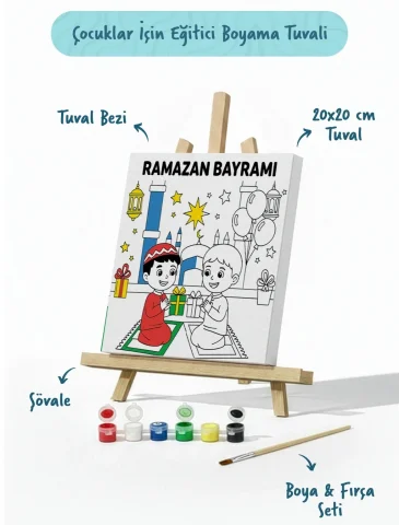 Ramazan Bayramı Çocuklar İçin Eğitici Boyama Tuvali (Şövaleli)