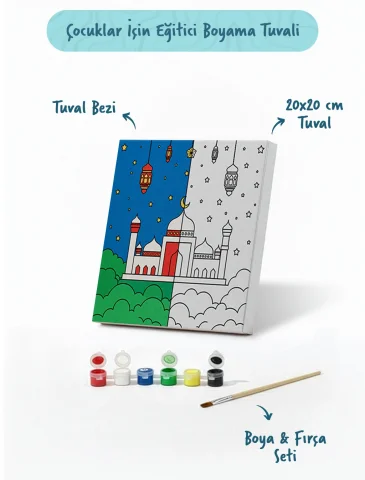 Renkli Minareli Cami Şövalesiz Boya Seti 20x20