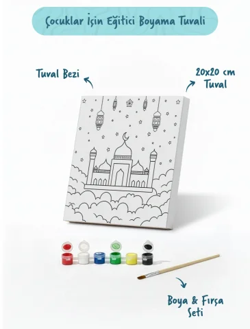 Renkli Minareli Cami Şövalesiz Boya Seti 20x20